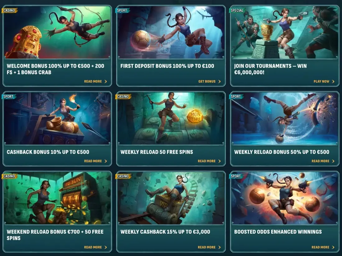 Larabet bonus offers with adventure-themed graphics.