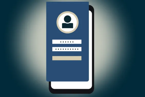 A smartphone displaying a login or sign-up screen with user profile and password fields.